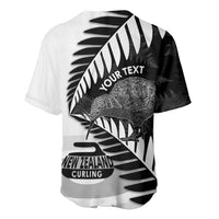 New Zealand Silver Fern Curling Personalised Baseball Jersey Aotearoa Kiwi Ponga Black White Version - Polynesian Pride