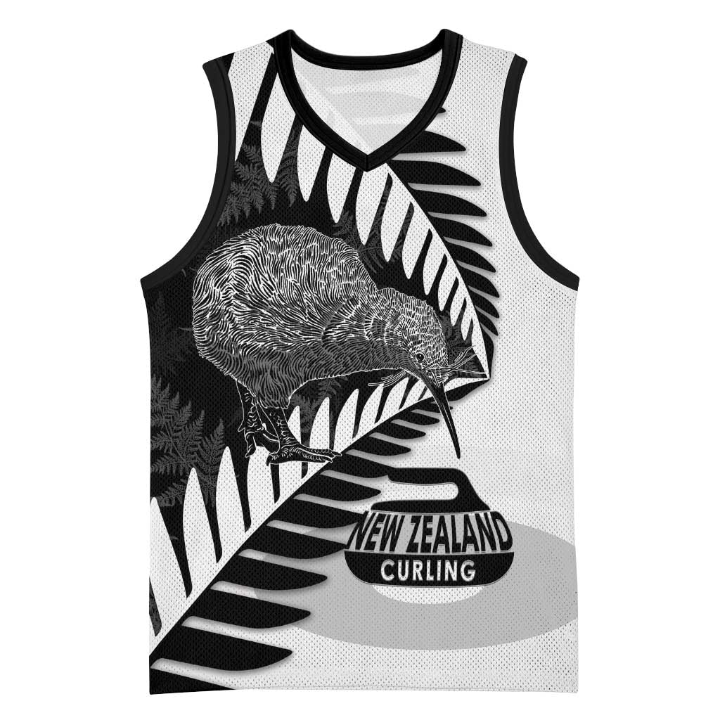 New Zealand Silver Fern Curling Personalised Basketball Jersey Aotearoa Kiwi Ponga Black White Version - Polynesian Pride