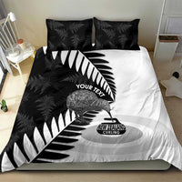 New Zealand Silver Fern Curling Personalised Bedding Set Aotearoa Kiwi Ponga Black White Version - Polynesian Pride