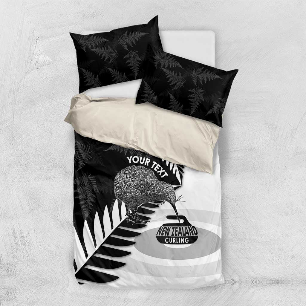 New Zealand Silver Fern Curling Personalised Bedding Set Aotearoa Kiwi Ponga Black White Version - Polynesian Pride