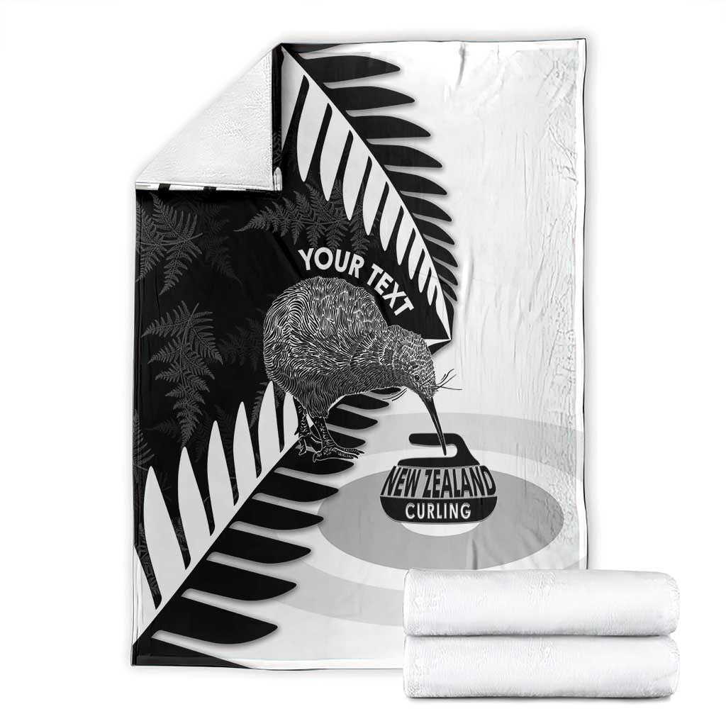 New Zealand Silver Fern Curling Personalised Blanket Aotearoa Kiwi Ponga Black White Version - Polynesian Pride