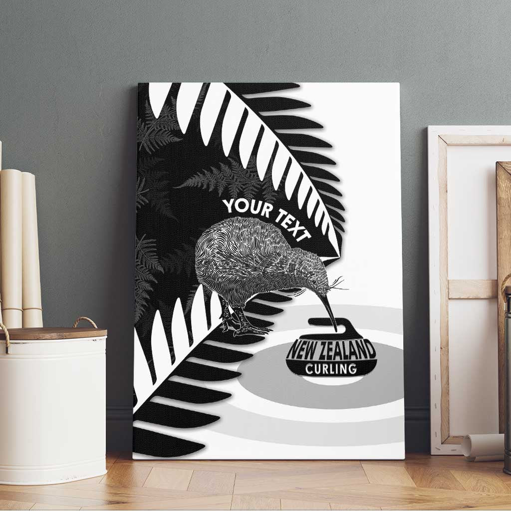 New Zealand Silver Fern Curling Personalised Canvas Wall Art Aotearoa Kiwi Ponga Black White Version - Polynesian Pride