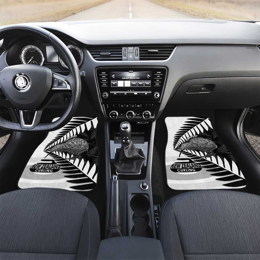 New Zealand Silver Fern Curling Personalised Car Mats Aotearoa Kiwi Ponga Black White Version - Polynesian Pride
