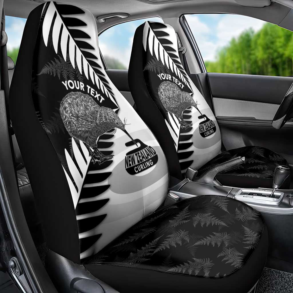 New Zealand Silver Fern Curling Personalised Car Seat Cover Aotearoa Kiwi Ponga Black White Version - Polynesian Pride