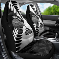 New Zealand Silver Fern Curling Personalised Car Seat Cover Aotearoa Kiwi Ponga Black White Version - Polynesian Pride