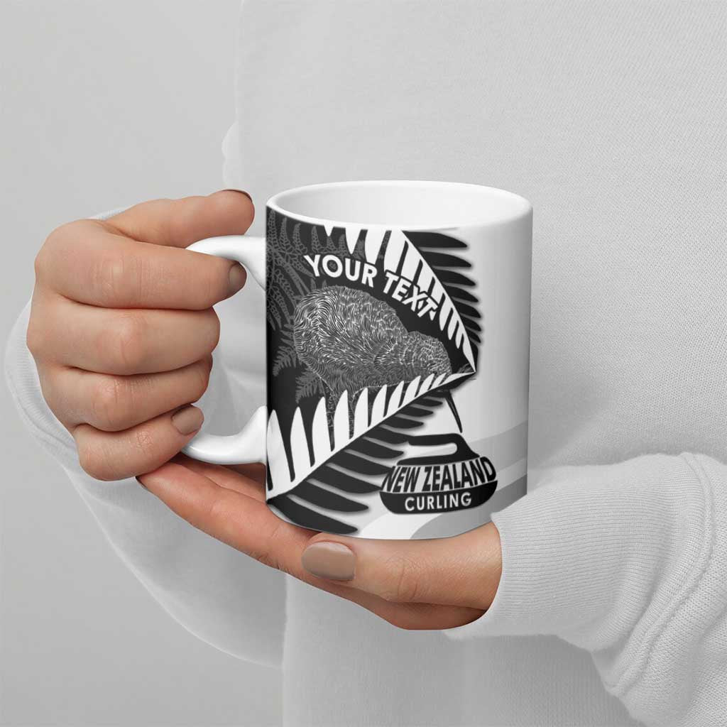 New Zealand Silver Fern Curling Personalised Ceramic Mug Aotearoa Kiwi Ponga Black White Version - Polynesian Pride