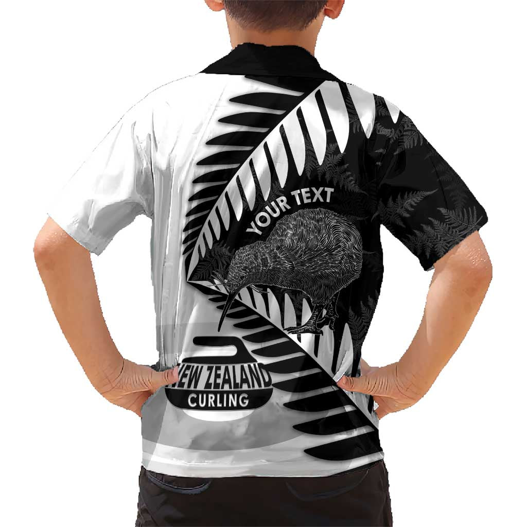 New Zealand Silver Fern Curling Personalised Family Matching Off Shoulder Short Dress and Hawaiian Shirt Aotearoa Kiwi Ponga Black White Version LT14 - Polynesian Pride