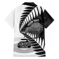 New Zealand Silver Fern Curling Personalised Family Matching Off Shoulder Short Dress and Hawaiian Shirt Aotearoa Kiwi Ponga Black White Version LT14 - Polynesian Pride