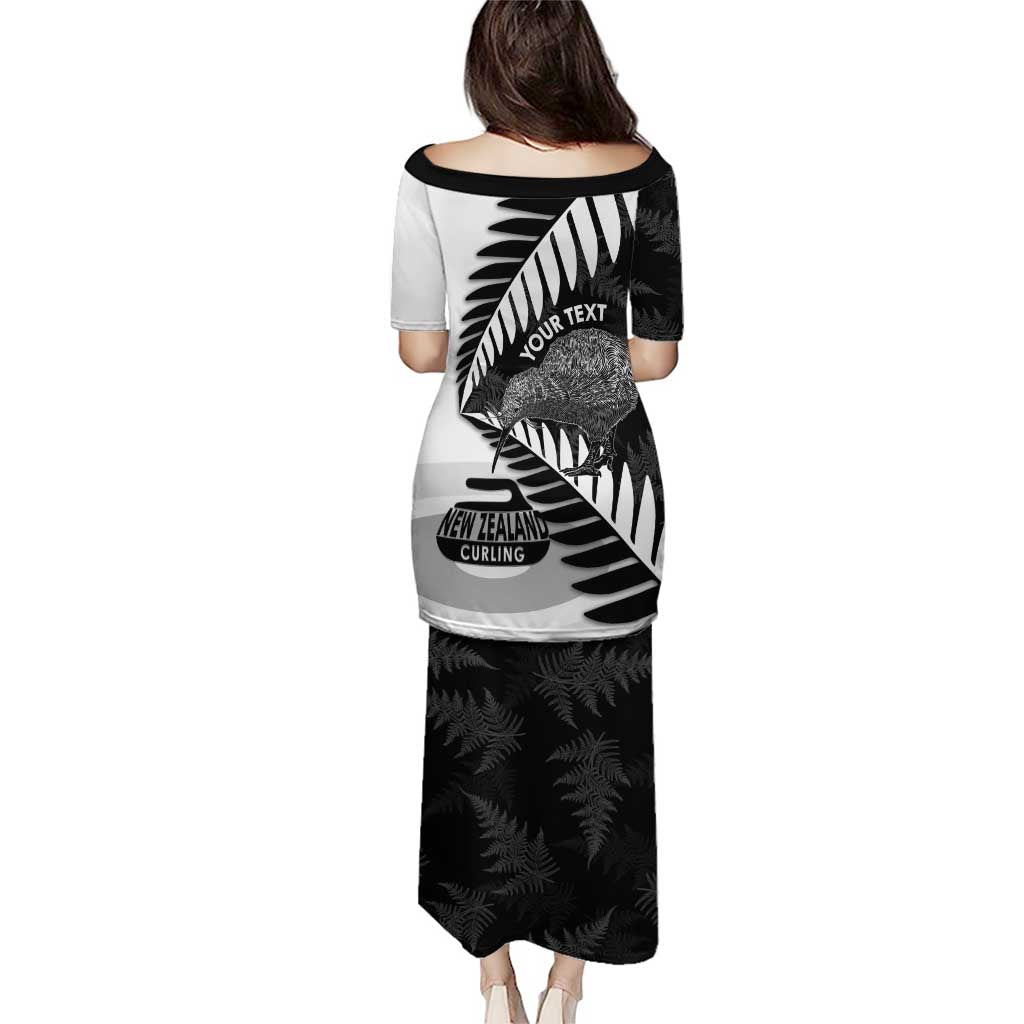 New Zealand Silver Fern Curling Personalised Family Matching Puletasi and Hawaiian Shirt Aotearoa Kiwi Ponga Black White Version LT14 - Polynesian Pride