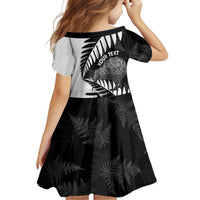 New Zealand Silver Fern Curling Personalised Family Matching Short Sleeve Bodycon Dress and Hawaiian Shirt Aotearoa Kiwi Ponga Black White Version LT14 - Polynesian Pride