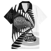 New Zealand Silver Fern Curling Personalised Family Matching Short Sleeve Bodycon Dress and Hawaiian Shirt Aotearoa Kiwi Ponga Black White Version LT14 Dad's Shirt - Short Sleeve Black - Polynesian Pride