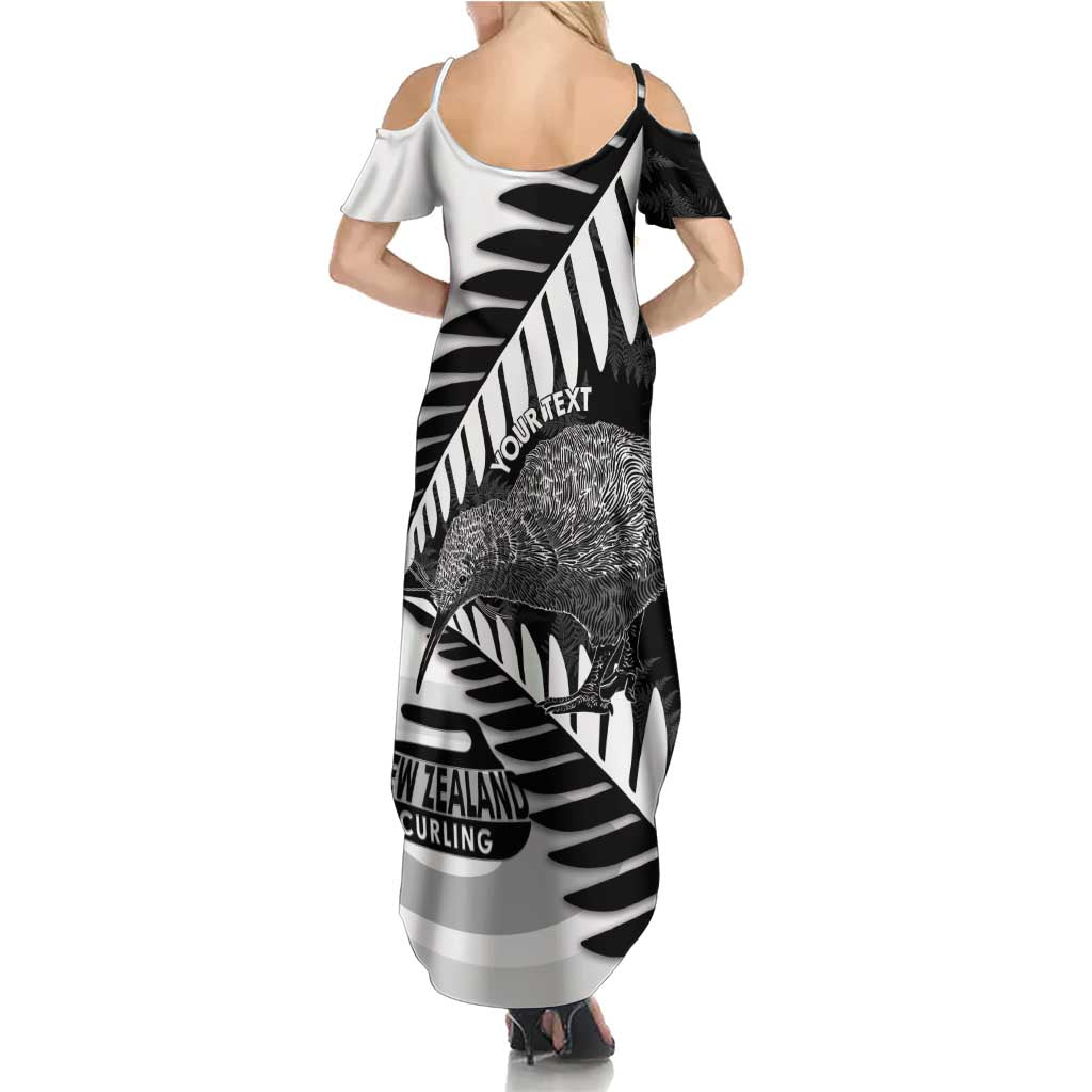 New Zealand Silver Fern Curling Personalised Family Matching Summer Maxi Dress and Hawaiian Shirt Aotearoa Kiwi Ponga Black White Version LT14 - Polynesian Pride