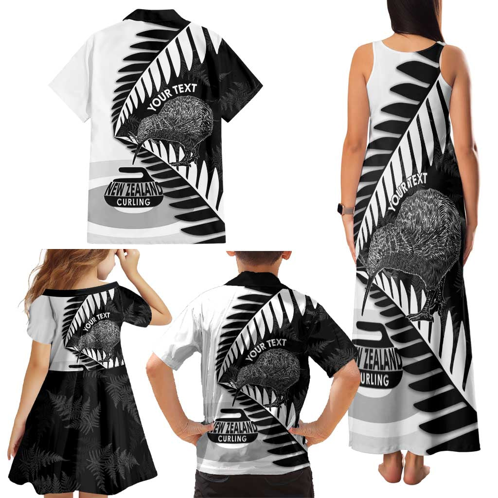 New Zealand Silver Fern Curling Personalised Family Matching Tank Maxi Dress and Hawaiian Shirt Aotearoa Kiwi Ponga Black White Version LT14 - Polynesian Pride