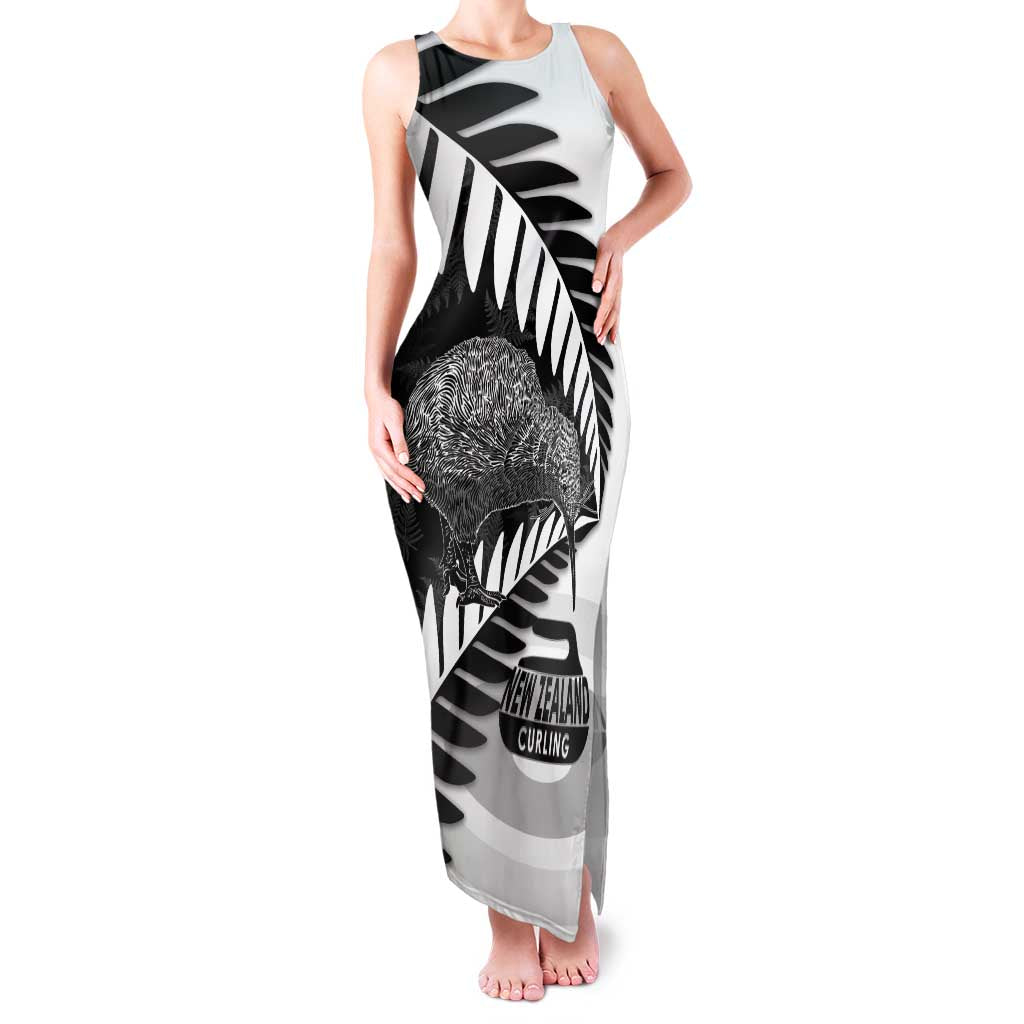 New Zealand Silver Fern Curling Personalised Family Matching Tank Maxi Dress and Hawaiian Shirt Aotearoa Kiwi Ponga Black White Version LT14 Mom's Dress Black - Polynesian Pride