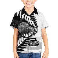 New Zealand Silver Fern Curling Personalised Kid Hawaiian Shirt Aotearoa Kiwi Ponga Black White Version - Polynesian Pride