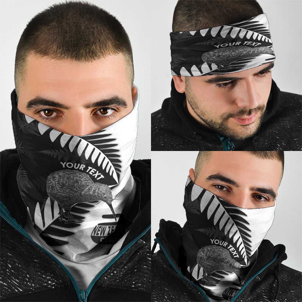 New Zealand Silver Fern Curling Personalised Neck Gaiter Aotearoa Kiwi Ponga Black White Version - Polynesian Pride