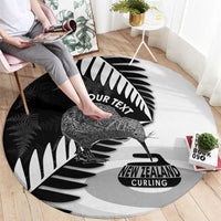 New Zealand Silver Fern Curling Personalised Round Carpet Aotearoa Kiwi Ponga Black White Version - Polynesian Pride