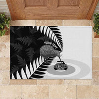 New Zealand Silver Fern Curling Personalised Rubber Doormat Aotearoa Kiwi Ponga Black White Version - Polynesian Pride