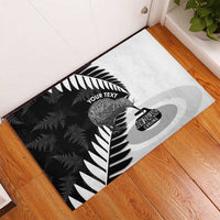 New Zealand Silver Fern Curling Personalised Rubber Doormat Aotearoa Kiwi Ponga Black White Version - Polynesian Pride
