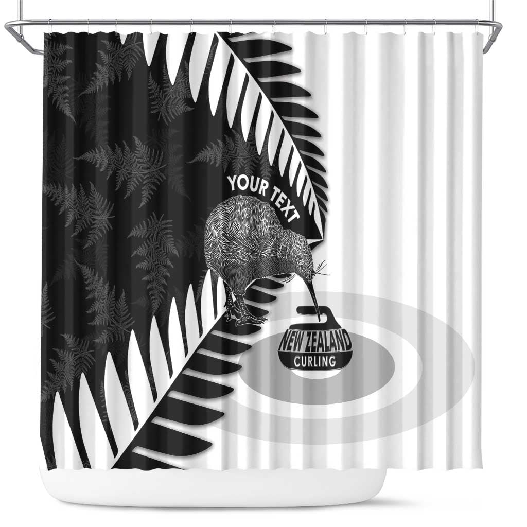 New Zealand Silver Fern Curling Personalised Shower Curtain Aotearoa Kiwi Ponga Black White Version - Polynesian Pride