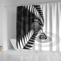 New Zealand Silver Fern Curling Personalised Shower Curtain Aotearoa Kiwi Ponga Black White Version - Polynesian Pride