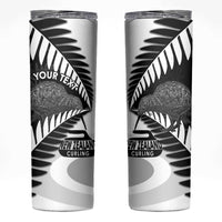 New Zealand Silver Fern Curling Personalised Skinny Tumbler Aotearoa Kiwi Ponga Black White Version LT14 Black - Polynesian Pride