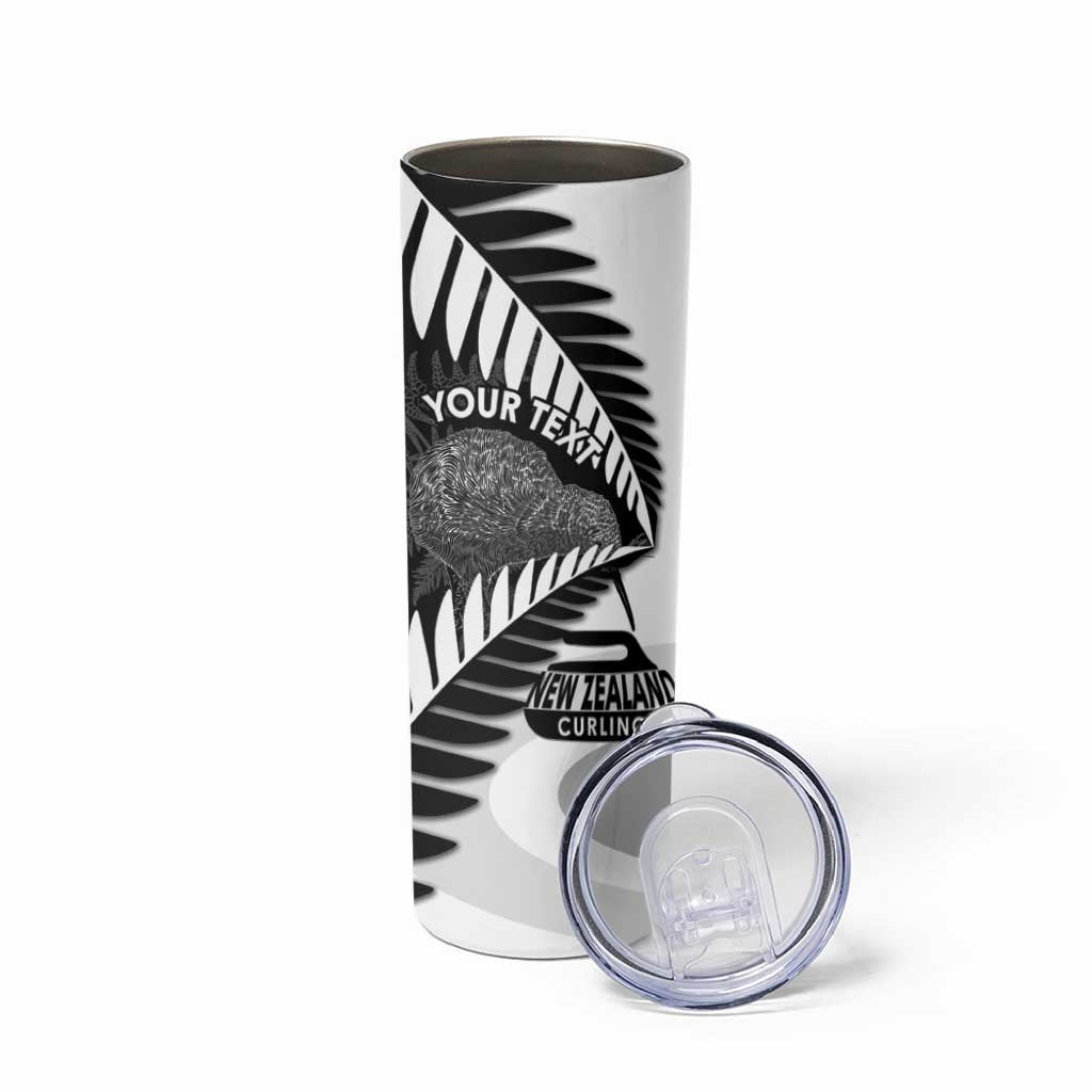 New Zealand Silver Fern Curling Personalised Skinny Tumbler Aotearoa Kiwi Ponga Black White Version LT14 - Polynesian Pride