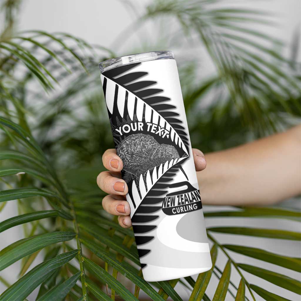 New Zealand Silver Fern Curling Personalised Skinny Tumbler Aotearoa Kiwi Ponga Black White Version LT14 - Polynesian Pride