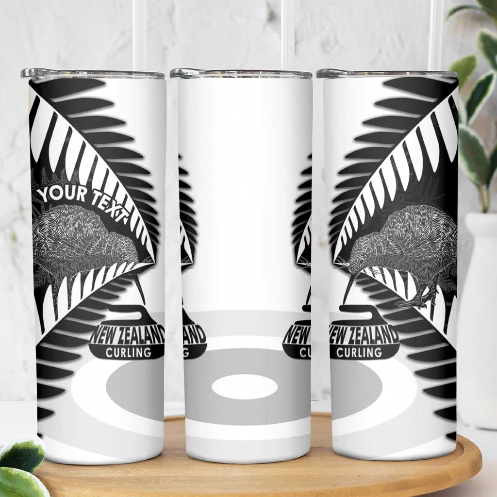 New Zealand Silver Fern Curling Personalised Skinny Tumbler Aotearoa Kiwi Ponga Black White Version LT14 - Polynesian Pride