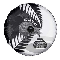 New Zealand Silver Fern Curling Personalised Spare Tire Cover Aotearoa Kiwi Ponga Black White Version - Polynesian Pride