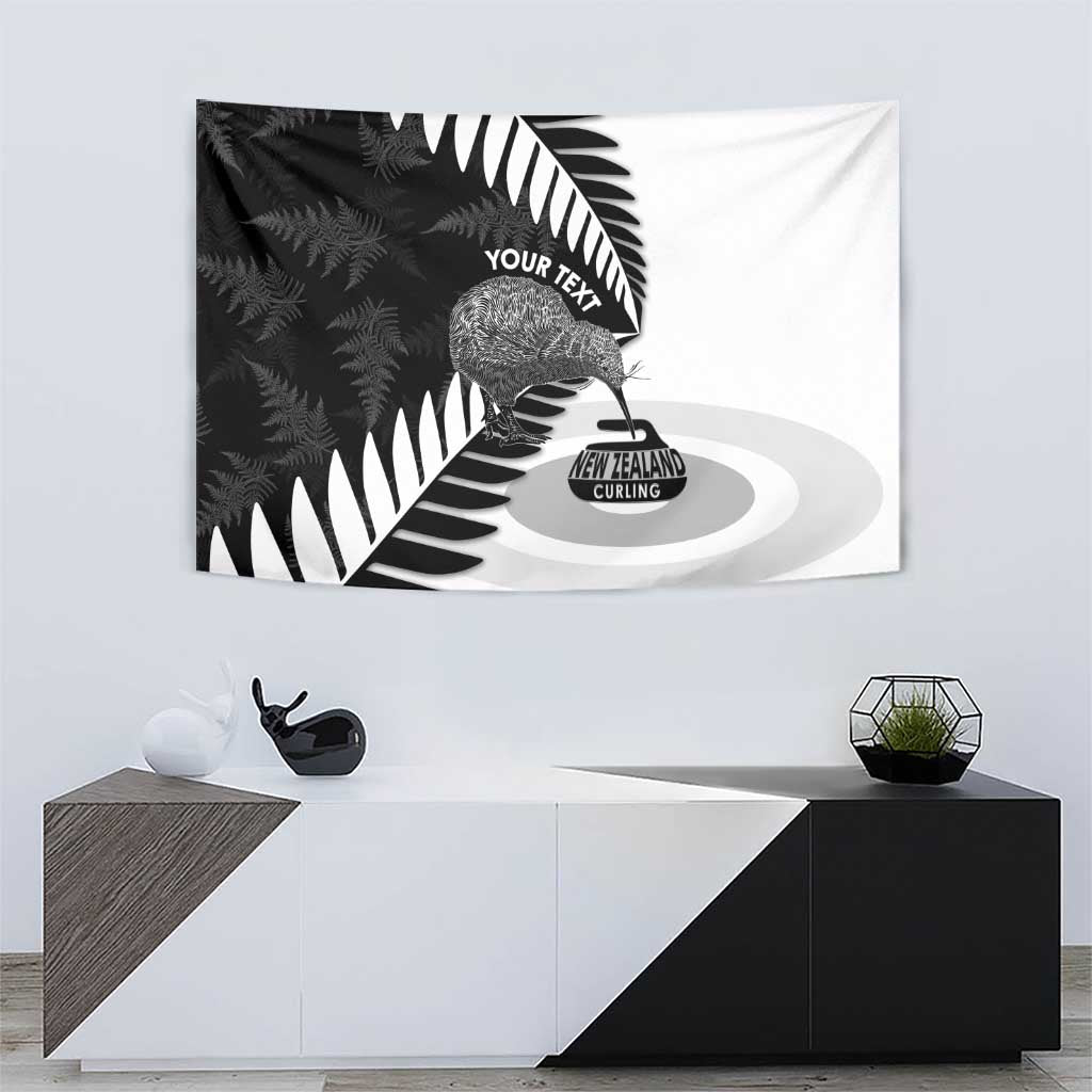New Zealand Silver Fern Curling Personalised Tapestry Aotearoa Kiwi Ponga Black White Version - Polynesian Pride