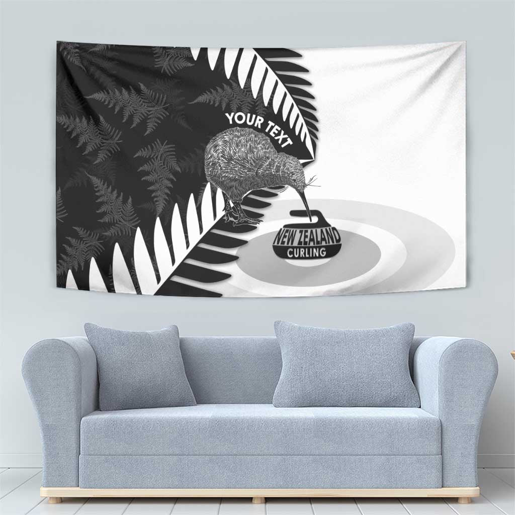 New Zealand Silver Fern Curling Personalised Tapestry Aotearoa Kiwi Ponga Black White Version - Polynesian Pride