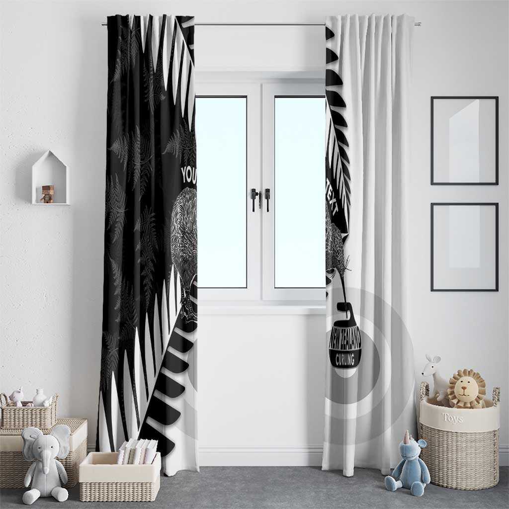 New Zealand Silver Fern Curling Personalised Window Curtain Aotearoa Kiwi Ponga Black White Version - Polynesian Pride