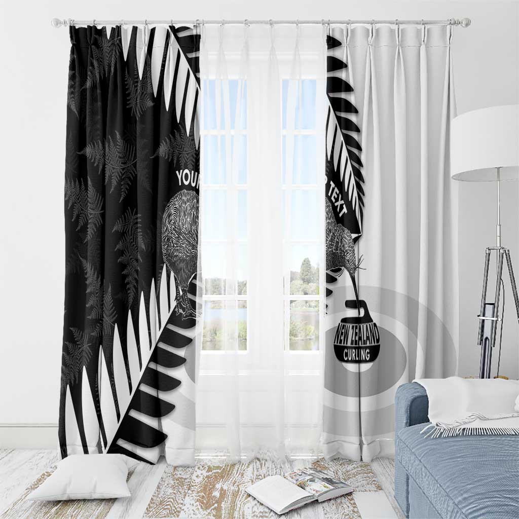 New Zealand Silver Fern Curling Personalised Window Curtain Aotearoa Kiwi Ponga Black White Version - Polynesian Pride