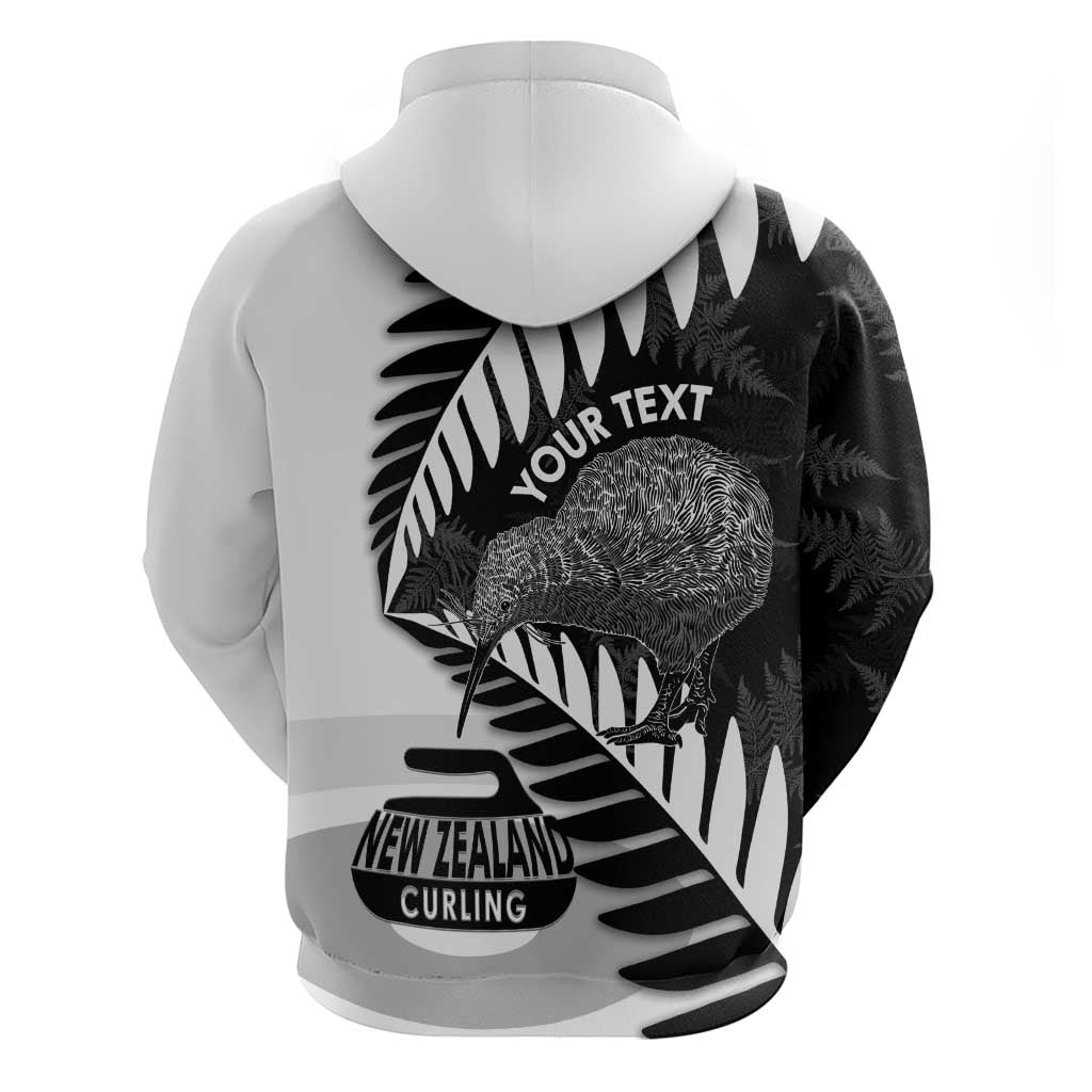 New Zealand Silver Fern Curling Personalised Zip Hoodie Aotearoa Kiwi Ponga Black White Version - Polynesian Pride