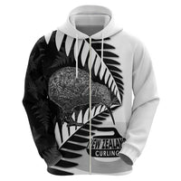 New Zealand Silver Fern Curling Personalised Zip Hoodie Aotearoa Kiwi Ponga Black White Version - Polynesian Pride