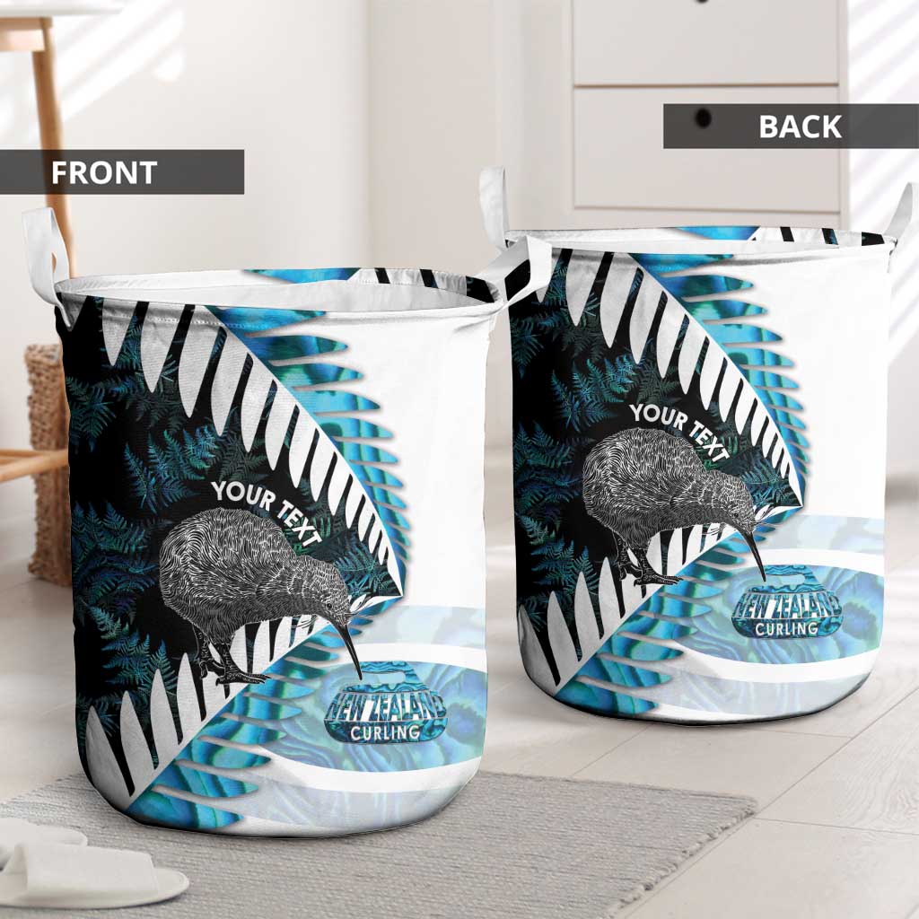 New Zealand Silver Fern Curling Personalised Laundry Basket Aotearoa Kiwi Ponga Paua Shell Version - Polynesian Pride