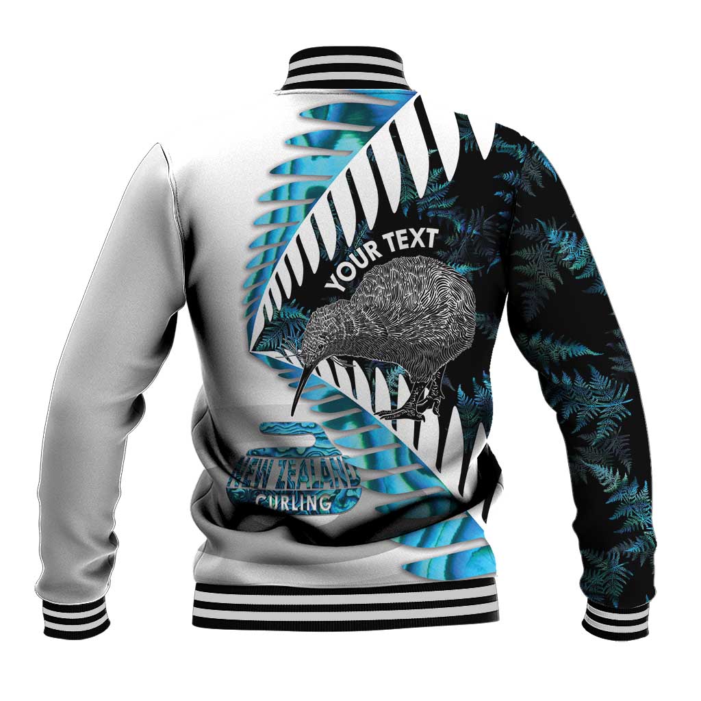 New Zealand Silver Fern Curling Personalised Baseball Jacket Aotearoa Kiwi Ponga Paua Shell Version LT14 - Polynesian Pride