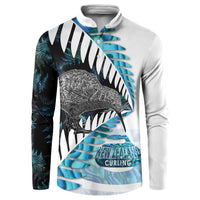 New Zealand Silver Fern Curling Personalised Button Sweatshirt Aotearoa Kiwi Ponga Paua Shell Version - Polynesian Pride