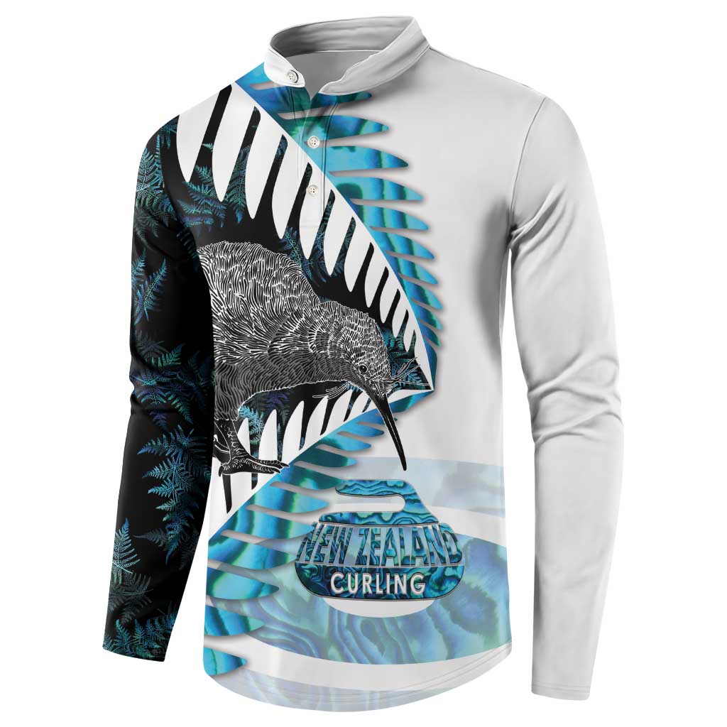 New Zealand Silver Fern Curling Personalised Button Sweatshirt Aotearoa Kiwi Ponga Paua Shell Version - Polynesian Pride