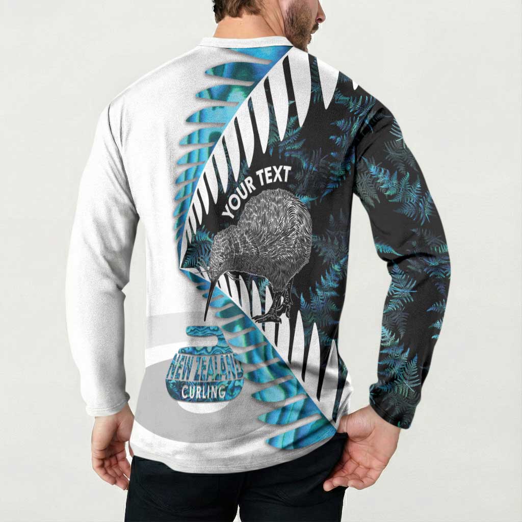 New Zealand Silver Fern Curling Personalised Button Sweatshirt Aotearoa Kiwi Ponga Paua Shell Version - Polynesian Pride