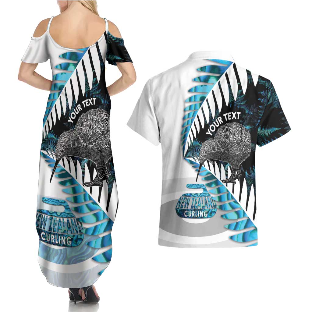 New Zealand Silver Fern Curling Personalised Couples Matching Summer Maxi Dress and Hawaiian Shirt Aotearoa Kiwi Ponga Paua Shell Version LT14 - Polynesian Pride