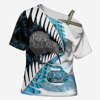 New Zealand Silver Fern Curling Personalised Cross Shoulder Shirt Aotearoa Kiwi Ponga Paua Shell Version - Polynesian Pride