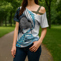 New Zealand Silver Fern Curling Personalised Cross Shoulder Shirt Aotearoa Kiwi Ponga Paua Shell Version - Polynesian Pride
