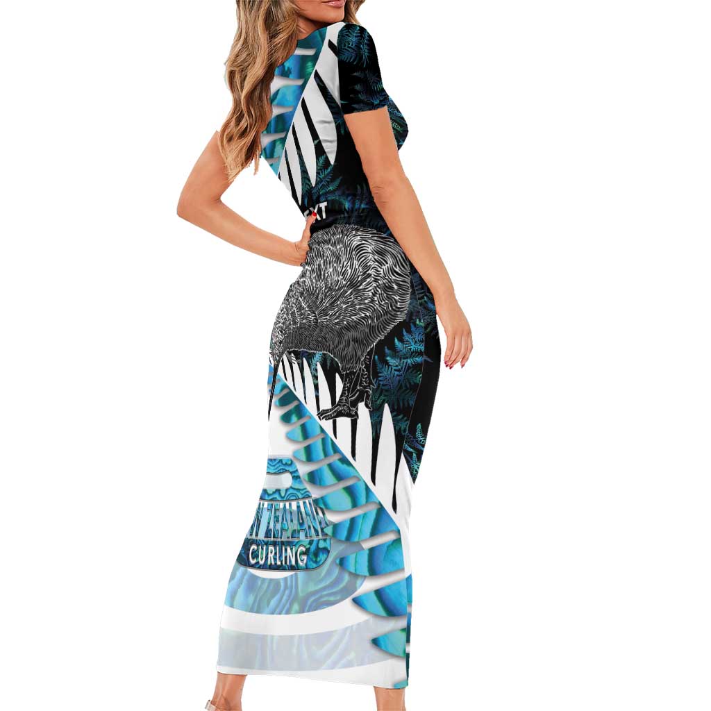 New Zealand Silver Fern Curling Personalised Family Matching Short Sleeve Bodycon Dress and Hawaiian Shirt Aotearoa Kiwi Ponga Paua Shell Version LT14 - Polynesian Pride