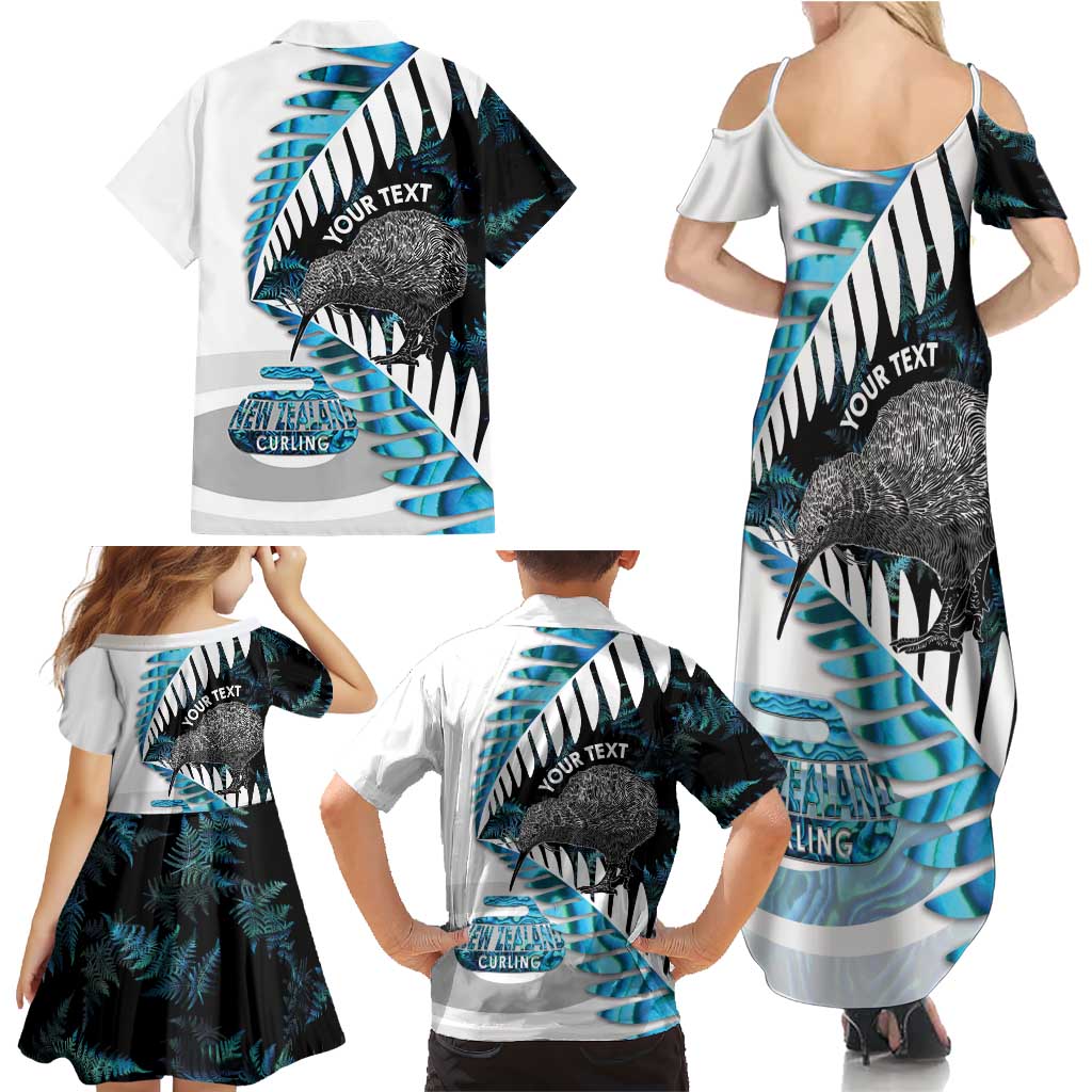 New Zealand Silver Fern Curling Personalised Family Matching Summer Maxi Dress and Hawaiian Shirt Aotearoa Kiwi Ponga Paua Shell Version LT14 - Polynesian Pride