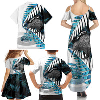 New Zealand Silver Fern Curling Personalised Family Matching Summer Maxi Dress and Hawaiian Shirt Aotearoa Kiwi Ponga Paua Shell Version LT14 - Polynesian Pride