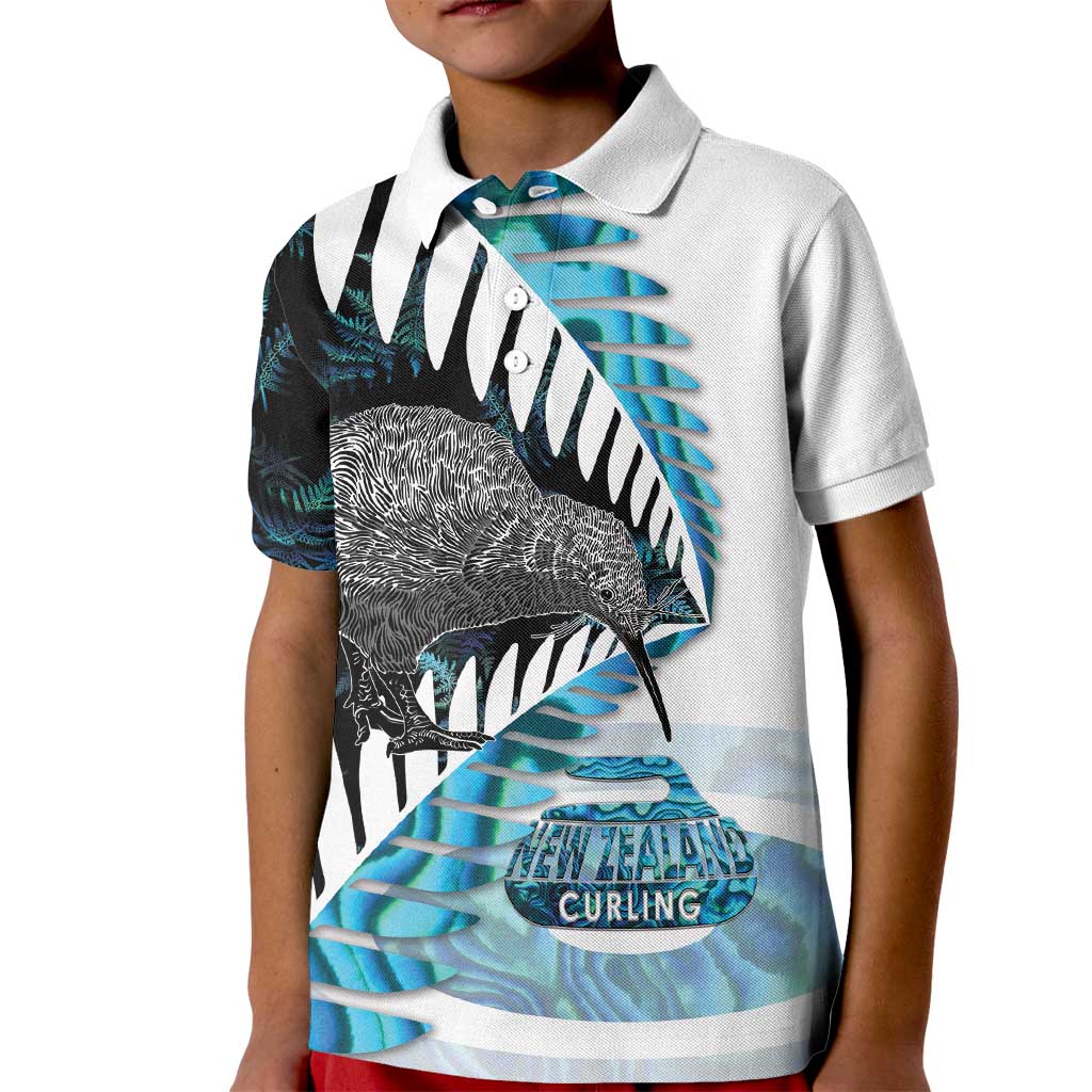 New Zealand Silver Fern Curling Personalised Kid Polo Shirt Aotearoa Kiwi Ponga Paua Shell Version - Polynesian Pride