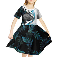 New Zealand Silver Fern Curling Personalised Kid Short Sleeve Dress Aotearoa Kiwi Ponga Paua Shell Version - Polynesian Pride