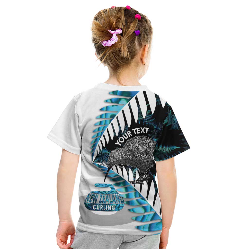 New Zealand Silver Fern Curling Personalised Kid T Shirt Aotearoa Kiwi Ponga Paua Shell Version - Polynesian Pride